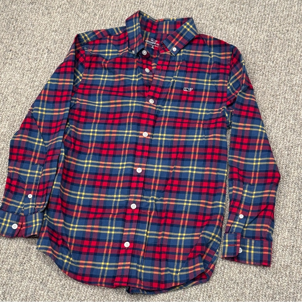 Boys Vineyard Vines Plaid Shirt - Red, Blue, and Yellow. Sz. M.